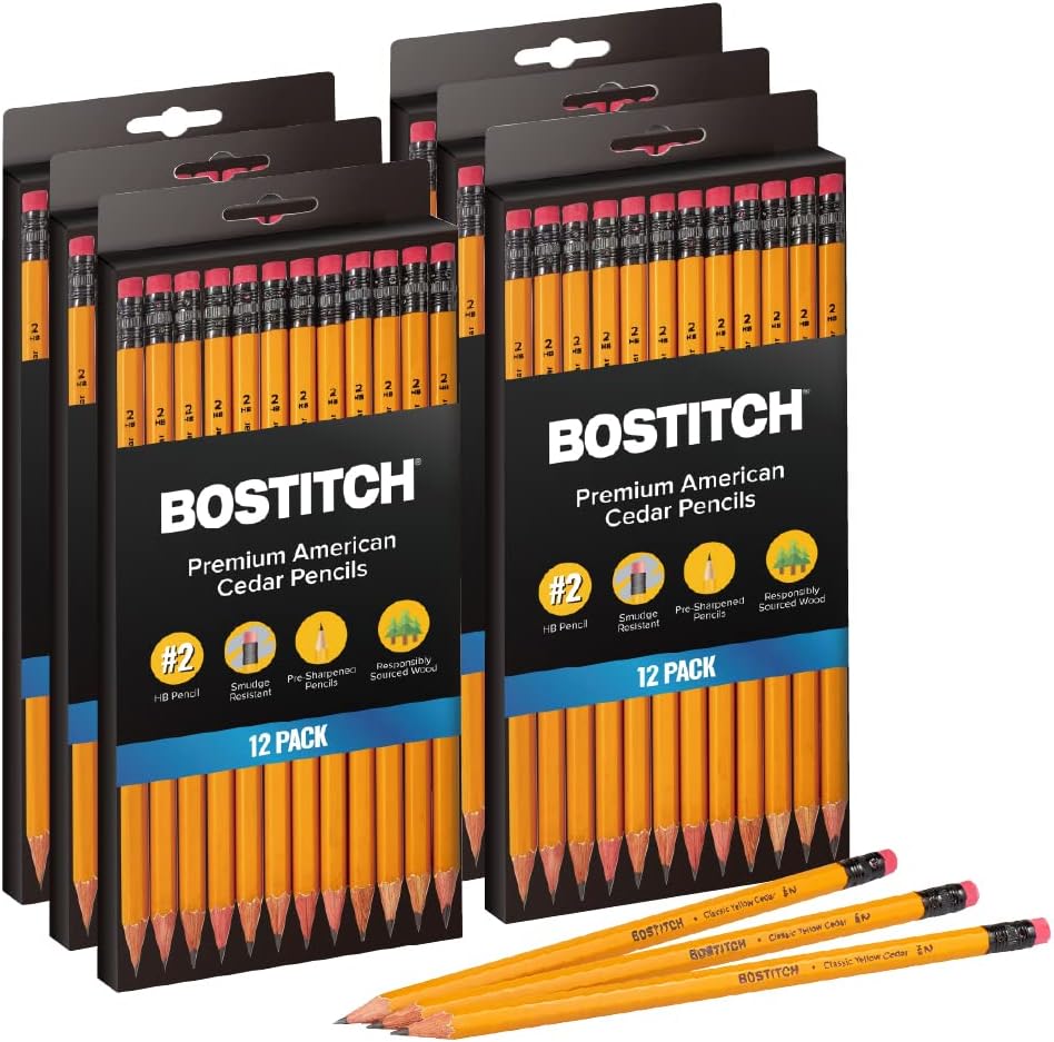 Bostitch Premium #2 Pencils, American Cedar Wood, Pre-Sharpened, HB Graphite, 72-Pack - PuriLite