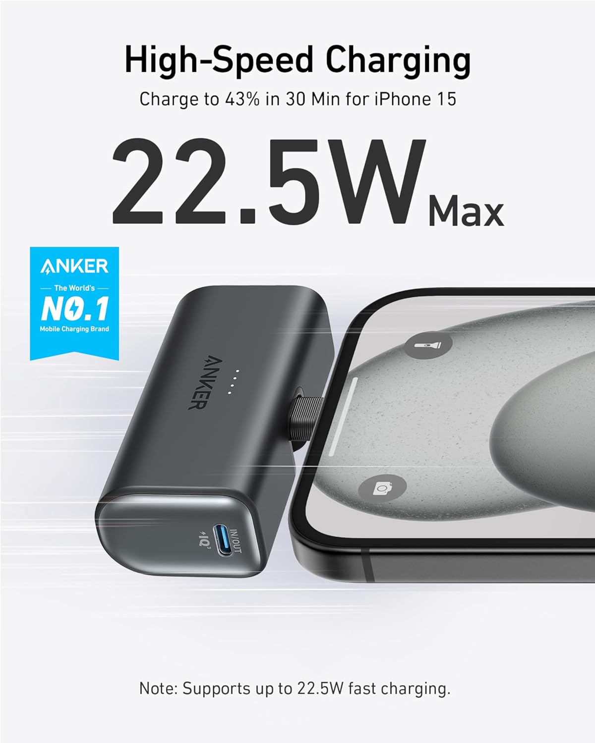 Anker Nano Power Bank with Built-in Foldable USB-C Connector, 5,000mAh Portable Charger 22.5W, for Samsung S22/23 Series, Note20/10 Series, LG, Huawei, iPad Pro/Air, AirPods, and More - PuriLite