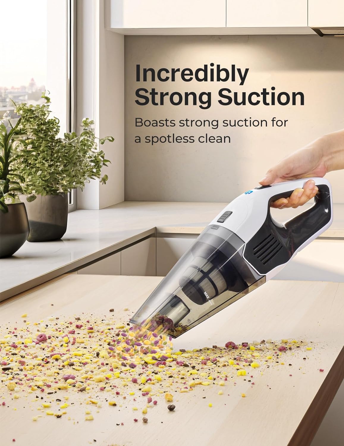 Handheld Vacuum Cleaner, 8000Pa Strong Suction Portable Hand Vacum Cordless with 25-30Mins Long Runtime Rechargeable Battery Lightweight for Home and Car Carpet Stairs Pet Hair Deep Cleaning - PuriLite