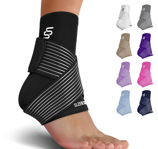 Sleeve Stars Ankle Brace for Plantar Fasciitis Relief, Ankle Wrap & Ankle Brace for Women & Men w/ Ankle Support Strap for Sprain, Ankle Protector Sleeve, Heel Brace for Heel Pain Foot Brace (Single/Black) - PuriLite