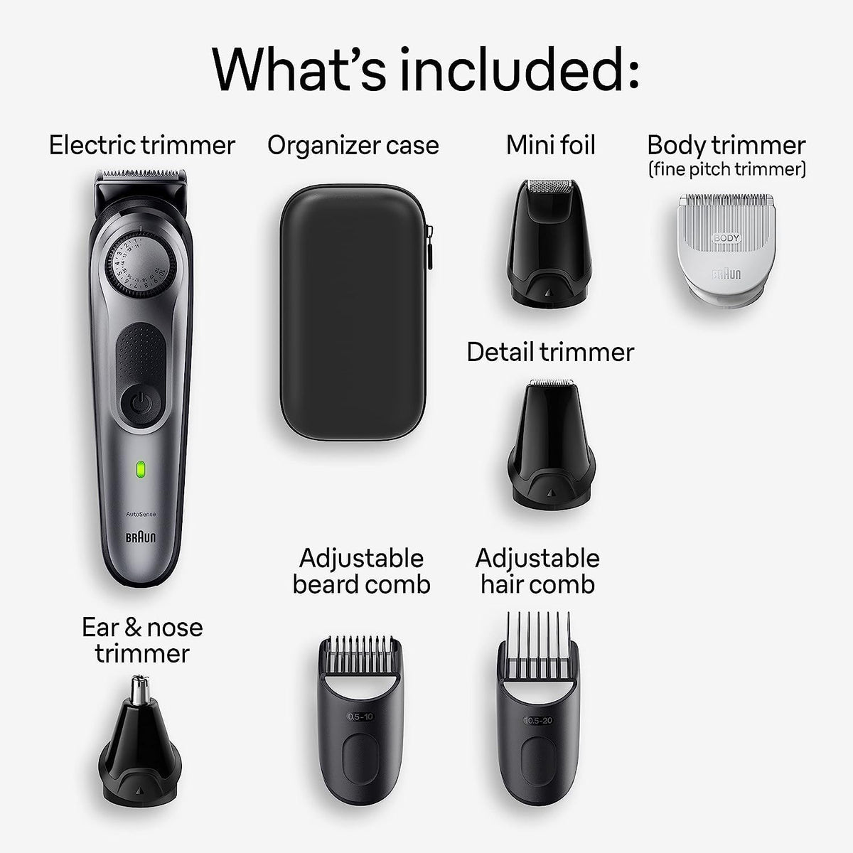 Braun All-in-One Style Kit Series 7 7410, 100% Waterproof 8-in-1 Beard & Body Trimmer for Manscaping, with 8 tools and 100-minute Cordless Runtime - PuriLite