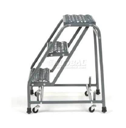 Grip 16"W 3 Step Steel Rolling Ladder 10"D Top Step - 318G - PuriLite