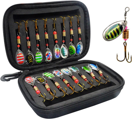 16 Pcs Fishing Lures Spinner Bait with Treble Hooks for Bass Trout Salmon Fishing Tackle Spinnerbait Spoons Metal Sequins Spinners Baits Fishing Bait for Freshwater Saltwater Fishing - PuriLite