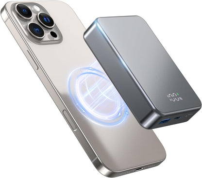 Magnetic Power Bank 26800mAh for Magsafe Portable Charger, Aluminum Alloy casing Large Capacity 20W USB-C in&Out Wireless Fast Charging Battery Pack for iPhone16 Plus Pro Max/15/14/13/12 Series, Gray - PuriLite