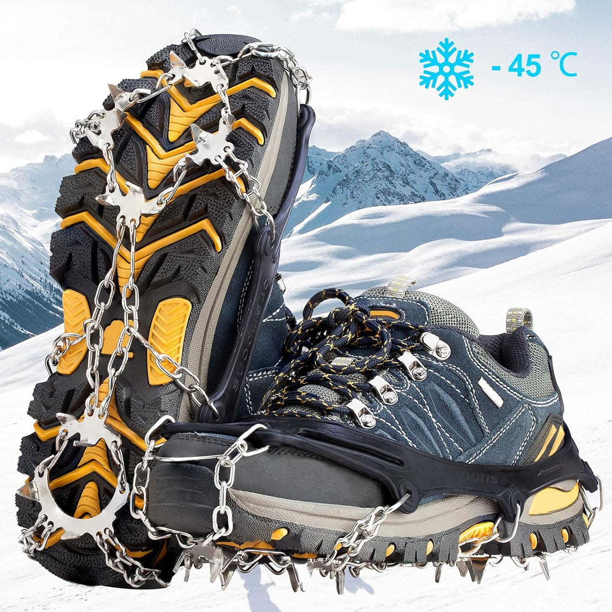Ice Cleats Traction Snow Grips with 19 Stainless Steel Spikes – Anti-Slip Crampons for Boots & Shoes - PuriLite