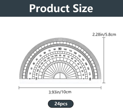 Math Protractors, 24 Pack 180 Degrees Protractor for Geometry, Clear Plastic Protractor for School, Office, Home, Teacher, Students (4 Inch) - PuriLite