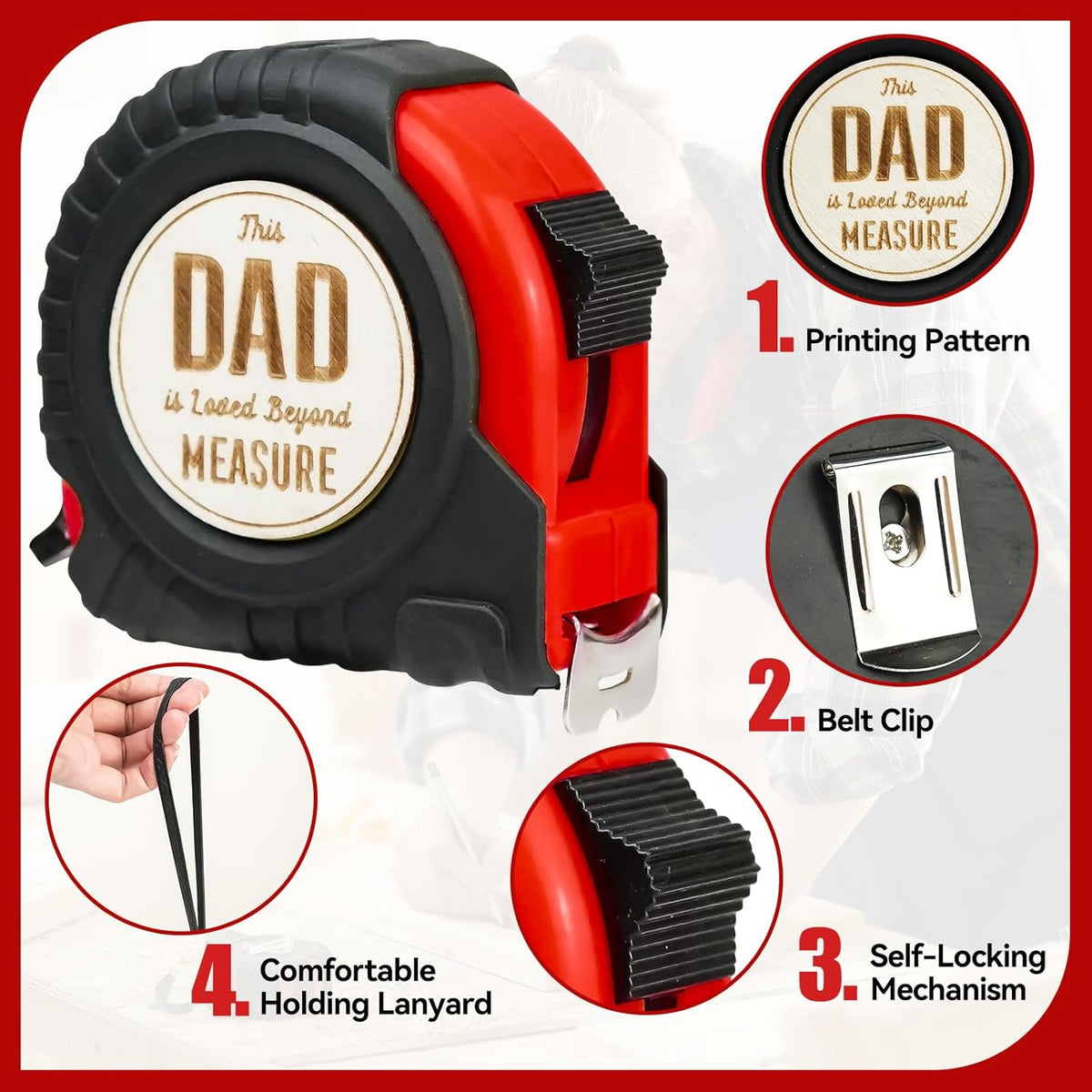 Father's Day Gifts for Dad, Personalized Engraved Tape Measure, Christmas Birthday Fathers Day Gift Ideas from Daughter Son, Woodworking Carpenter Tool Gifts for Men Step Dad - PuriLite