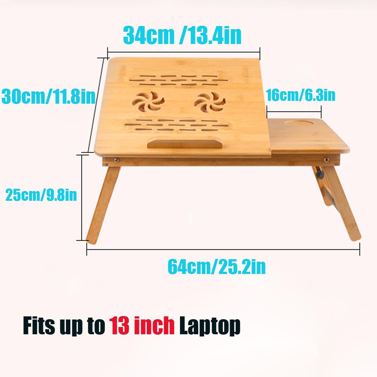 SKYZONAL Laptop Desk Adjustable Bamboo Laptop Table with Fan Drawer Foldable Bed Tray Breakfast Tray Padded Lap Work Tray,for Working Writing Drawing - PuriLite