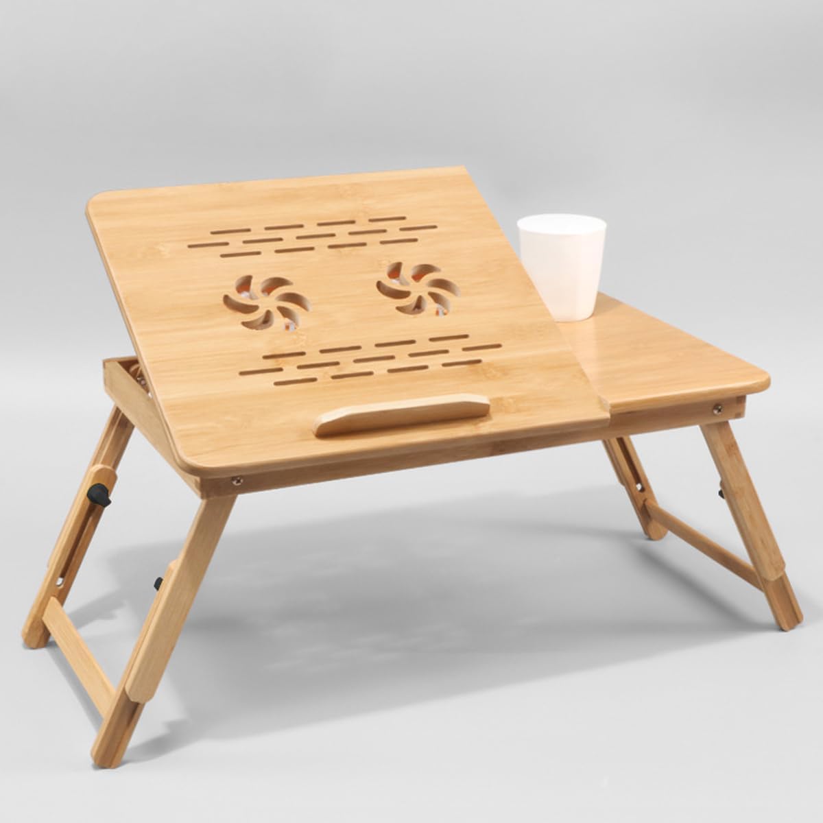SKYZONAL Laptop Desk Adjustable Bamboo Laptop Table with Fan Drawer Foldable Bed Tray Breakfast Tray Padded Lap Work Tray,for Working Writing Drawing - PuriLite