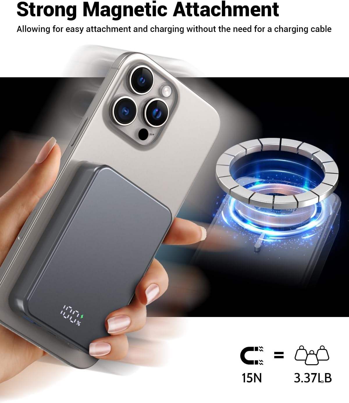 Magnetic Power Bank 26800mAh for Magsafe Portable Charger, Aluminum Alloy casing Large Capacity 20W USB-C in&Out Wireless Fast Charging Battery Pack for iPhone16 Plus Pro Max/15/14/13/12 Series, Gray - PuriLite