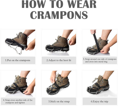 Ice Cleats Traction Snow Grips with 19 Stainless Steel Spikes – Anti-Slip Crampons for Boots & Shoes - PuriLite