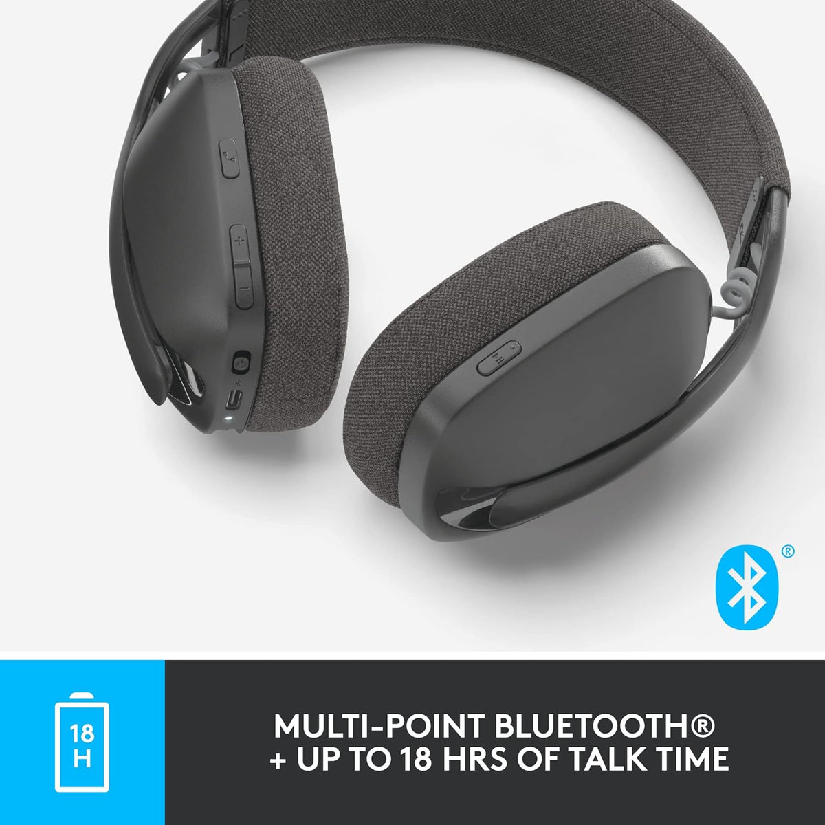 Logitech Zone Vibe 100 Lightweight Wireless Over Ear Headphones with Noise Canceling Microphone, Advanced Multipoint Bluetooth Headset, Works with Teams, Google Meet, Zoom, Mac/PC - Graphite - PuriLite