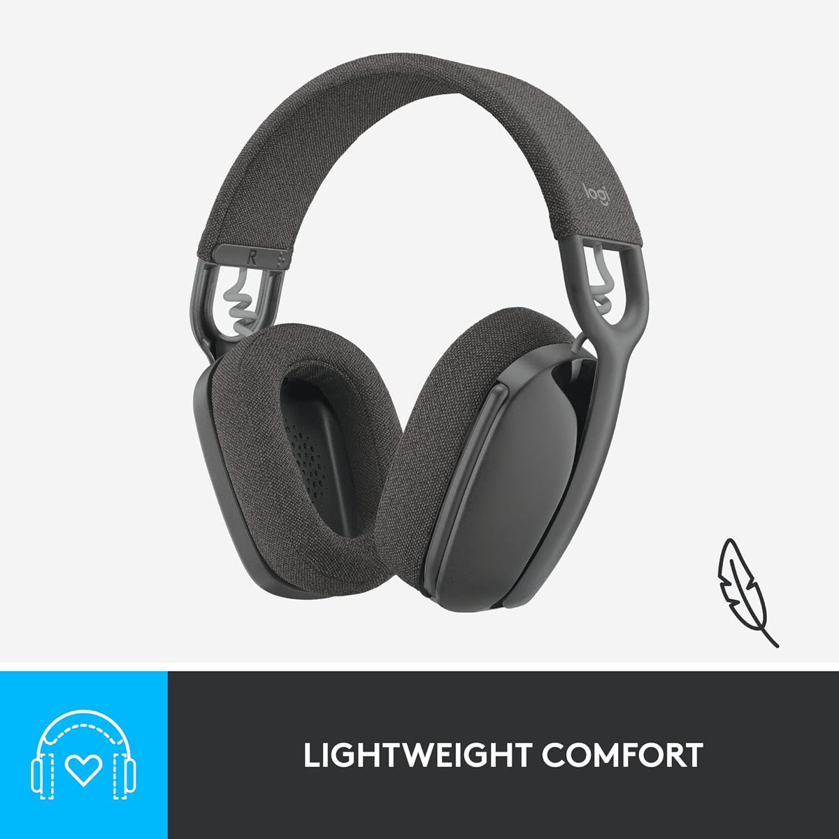 Logitech Zone Vibe 100 Lightweight Wireless Over Ear Headphones with Noise Canceling Microphone, Advanced Multipoint Bluetooth Headset, Works with Teams, Google Meet, Zoom, Mac/PC - Graphite - PuriLite