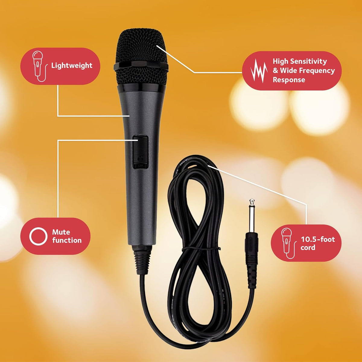 Singing Machine SMM-205 Dynamic Karaoke Microphone with 10.5 ft Cord - PuriLite