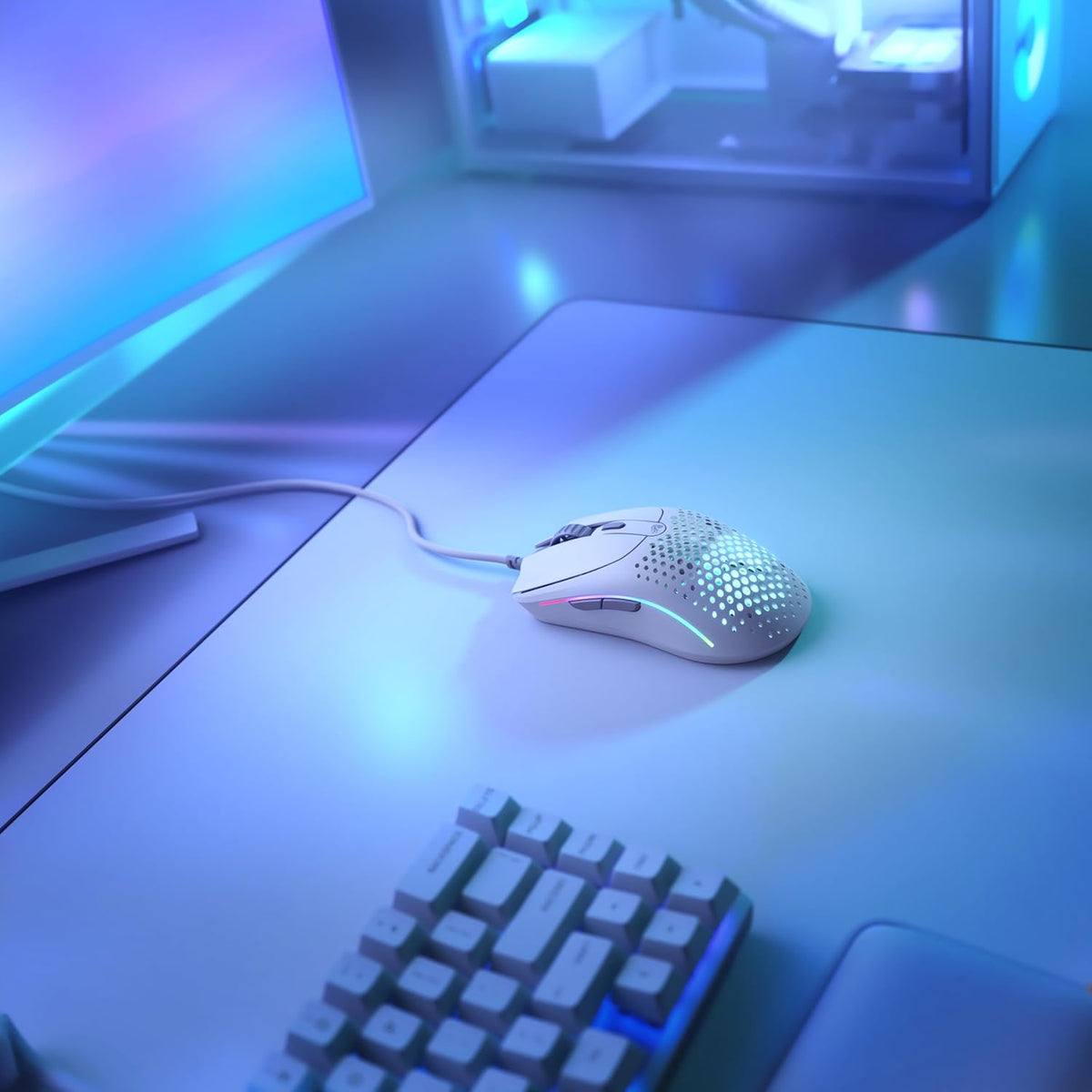Glorious Gaming Model O 2 Wired Gaming Mouse - 59g Ultralight, FPS, 26,000 DPI, Motion Sync, 80M Click Rated Switches, 6 Programmable Buttons, Ambidextrous, RGB, PTFE Feet - White - PuriLite