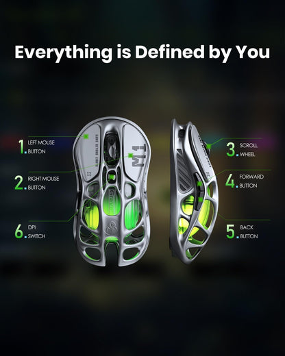 GravaStar Wireless Gaming Mice Mercury M1 Pro, Lightweight Magnesium Alloy Gaming Mouse, 26,000 DPI, PAW3395DM Sensor, Tri Mode Connection, Support 4K, Up to 200 Hours Battery Life - PuriLite