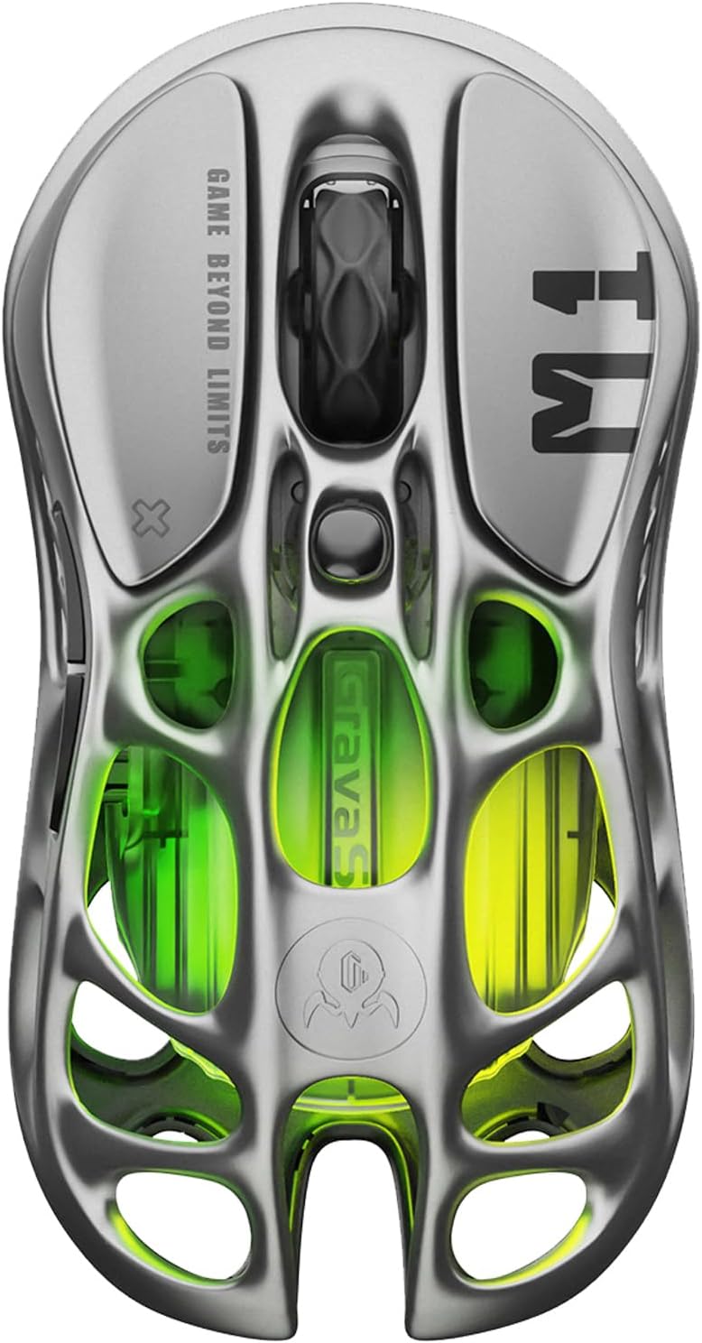 GravaStar Wireless Gaming Mice Mercury M1 Pro, Lightweight Magnesium Alloy Gaming Mouse, 26,000 DPI, PAW3395DM Sensor, Tri Mode Connection, Support 4K, Up to 200 Hours Battery Life - PuriLite