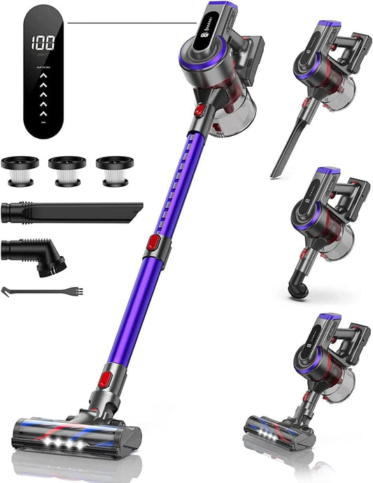 Cordless Vacuum Cleaner, 450W 38Kpa Max 55 Mins Vacuum Cleaners for Home with Detachable Battery, Stick Vacuums with Touch Display, Handheld Vacuums for Hardwood Floor Carpet Pet Hair - PuriLite
