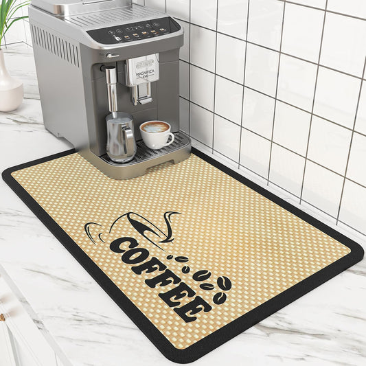 EsLuker.ly Coffee Mat for Bar Station, Rubber Backed Absorbent Dish Drying Pad for Kitchen Office Countertop, Fits Under Coffee Maker Pot or Espresso Machine, Hide Stains, 24''x16'', Beige - PuriLite