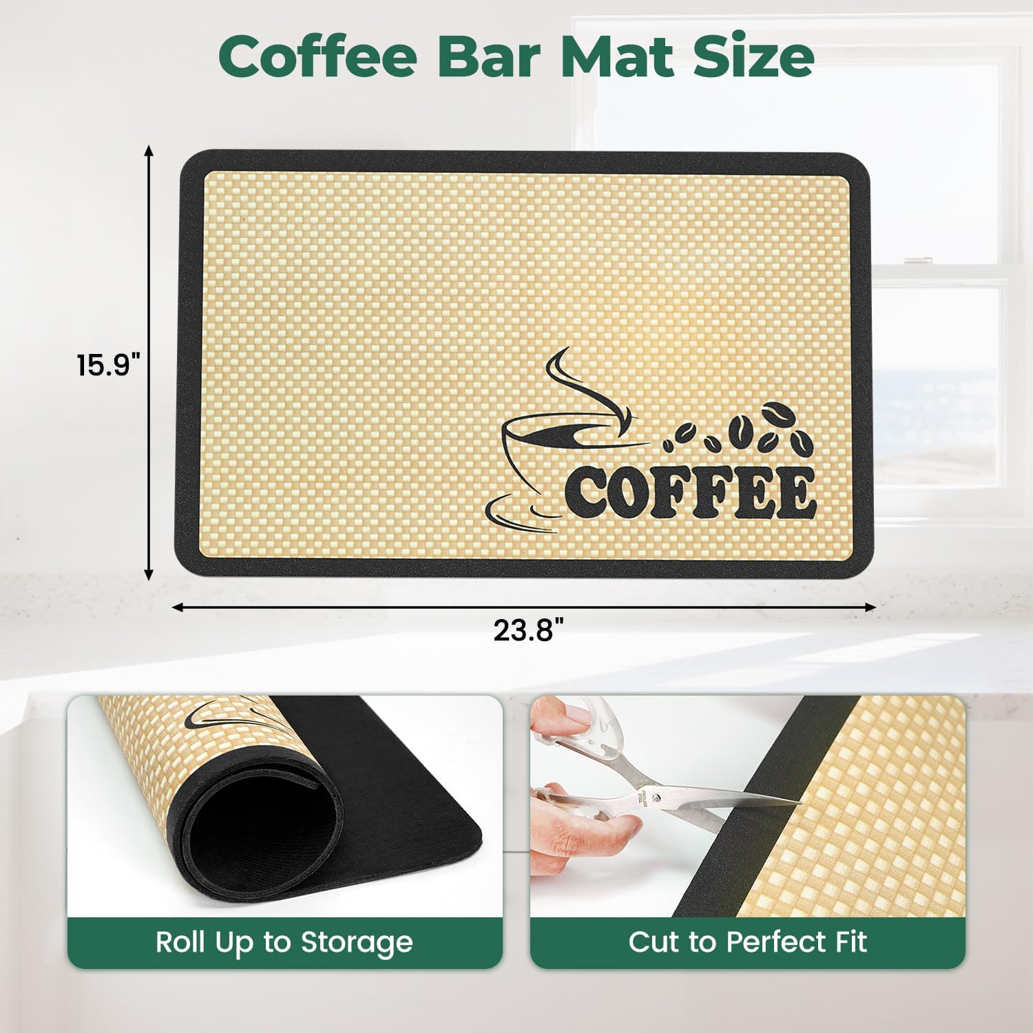 EsLuker.ly Coffee Mat for Bar Station, Rubber Backed Absorbent Dish Drying Pad for Kitchen Office Countertop, Fits Under Coffee Maker Pot or Espresso Machine, Hide Stains, 24''x16'', Beige - PuriLite