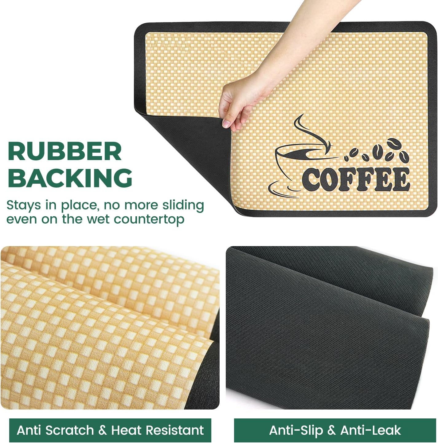 EsLuker.ly Coffee Mat for Bar Station, Rubber Backed Absorbent Dish Drying Pad for Kitchen Office Countertop, Fits Under Coffee Maker Pot or Espresso Machine, Hide Stains, 24''x16'', Beige - PuriLite