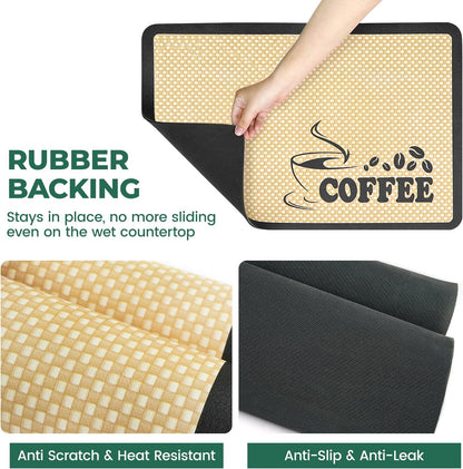 EsLuker.ly Coffee Mat for Bar Station, Rubber Backed Absorbent Dish Drying Pad for Kitchen Office Countertop, Fits Under Coffee Maker Pot or Espresso Machine, Hide Stains, 24''x16'', Beige - PuriLite