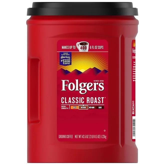 Folger Classic Roast Ground Coffee (43.5 oz.) - 1 Pack - PuriLite