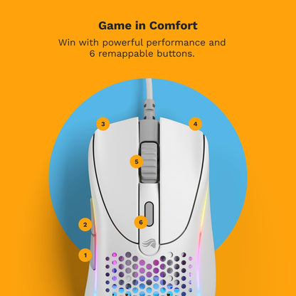 Glorious Gaming - Model D 2: Wired Ergonomic Mouse, Superlight 58g, 26K Optical Sensor, 6 Programmable Buttons, 80 Million Click Lifecycle, FPS, MMO, MOBA, Battle Royale (White) - PuriLite