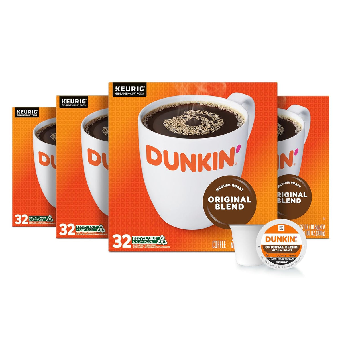 Dunkin' Original Blend Medium Roast Coffee, 128 Keurig K-Cup Pods - PuriLite