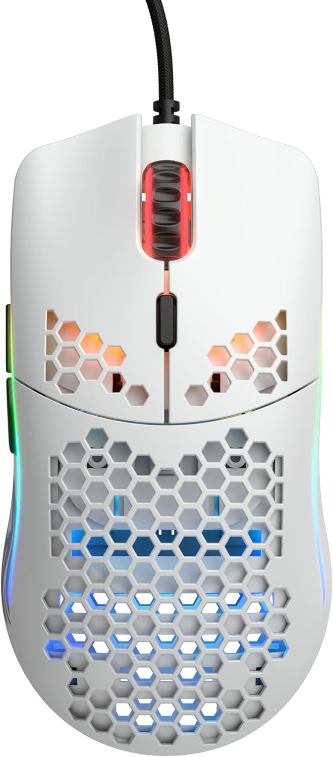 Glorious Model O- (Minus) Compact Wired Gaming Mouse - 58g Superlight Honeycomb Design, RGB, Pixart 3360 Sensor, Ambidextrous, Omron Switches - Matte White - PuriLite