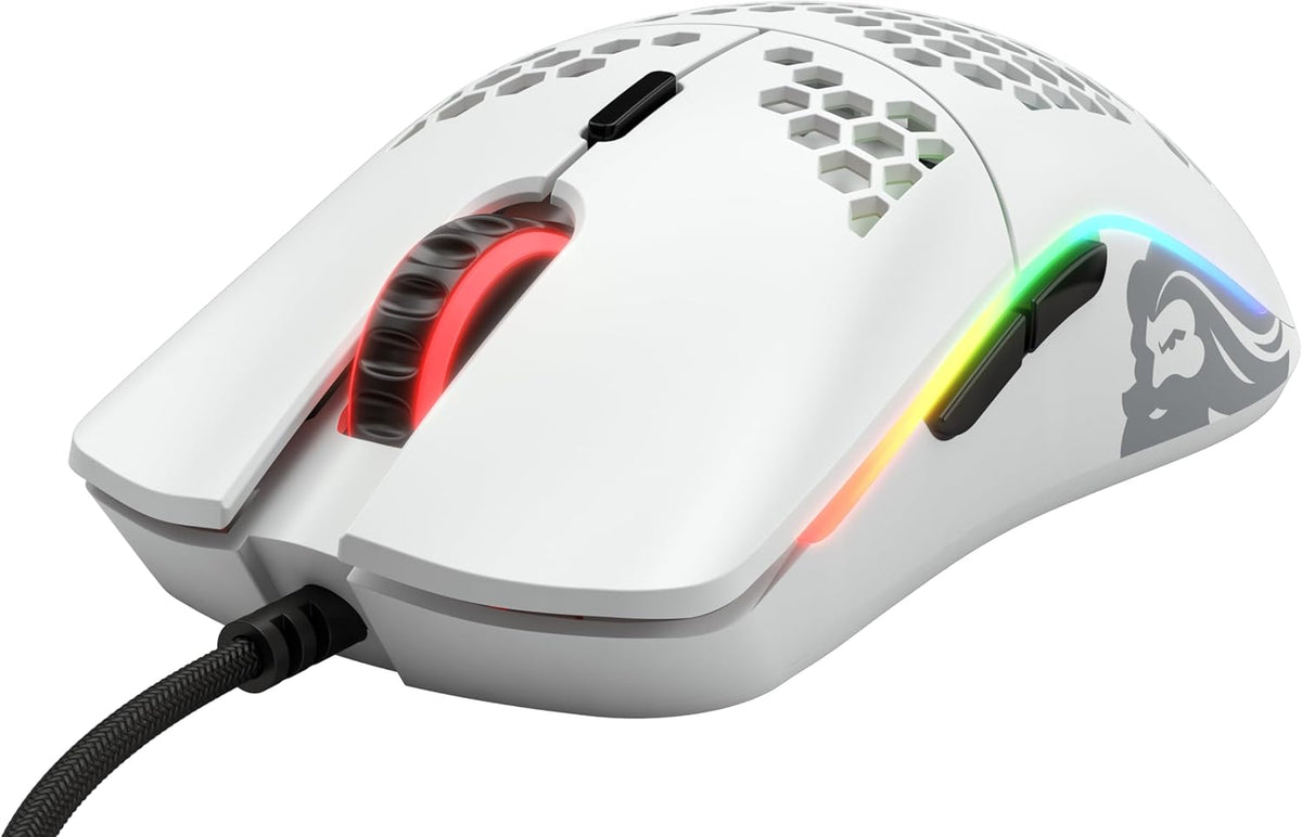 Glorious Model O- (Minus) Compact Wired Gaming Mouse - 58g Superlight Honeycomb Design, RGB, Pixart 3360 Sensor, Ambidextrous, Omron Switches - Matte White - PuriLite