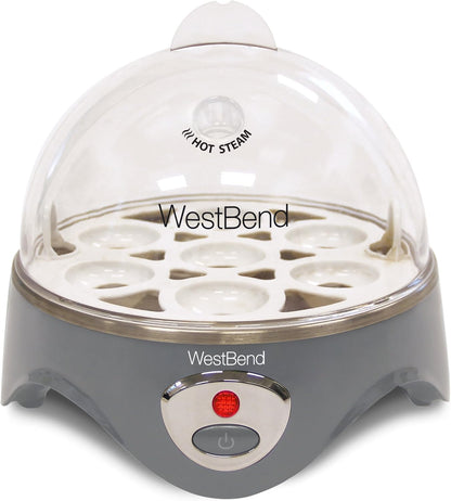 West Bend 87628 Automatic Electric Egg Cooker Scrambled Poached and Hard-or Soft-Cook Eggs, 7 Egg Capacity, Gray - PuriLite