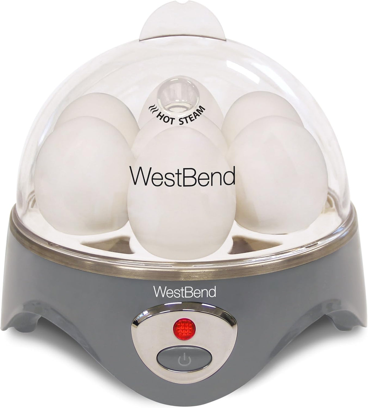 West Bend 87628 Automatic Electric Egg Cooker Scrambled Poached and Hard-or Soft-Cook Eggs, 7 Egg Capacity, Gray - PuriLite