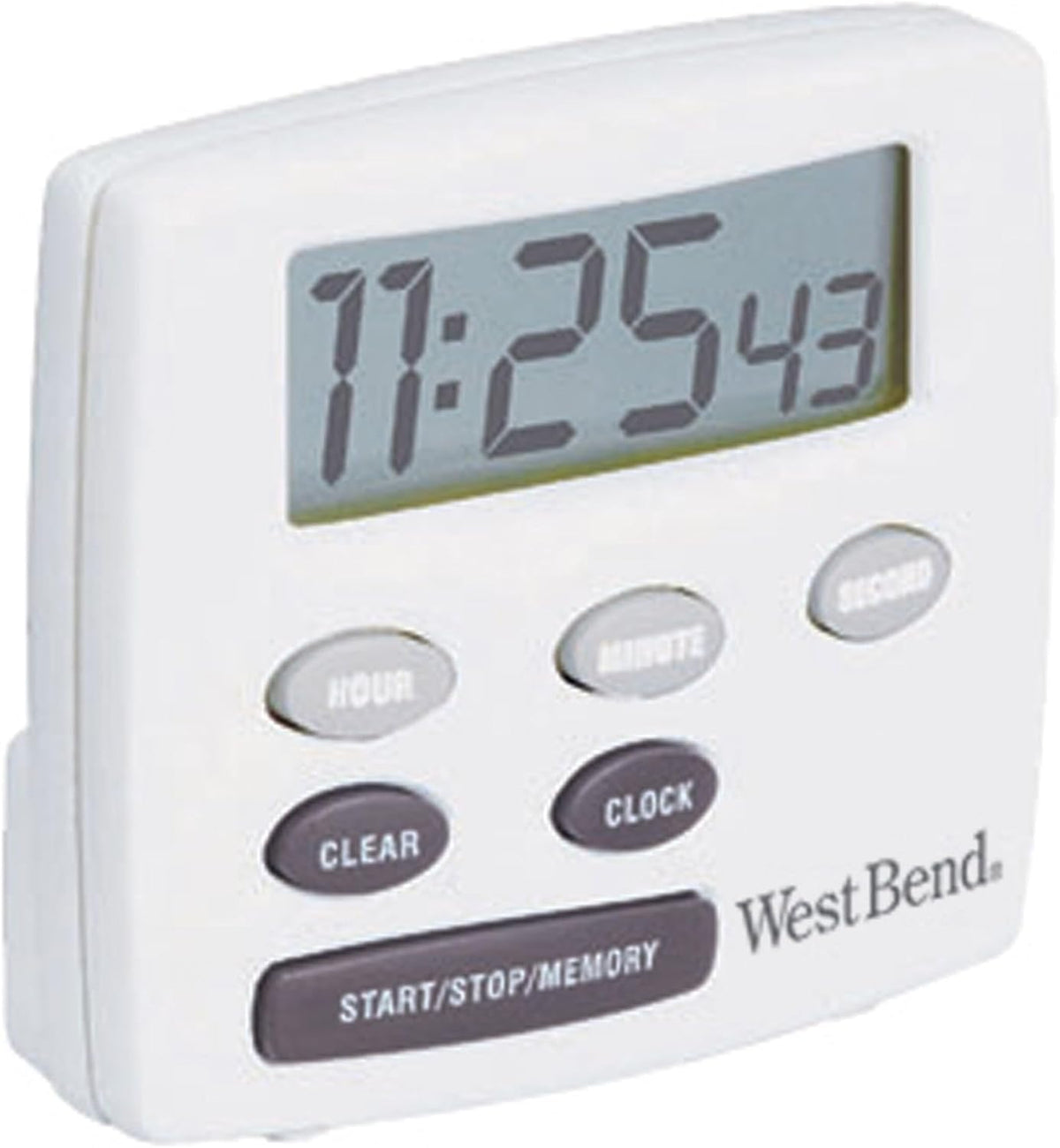 West Bend 40055 Easy to Read Digital Magnetic Kitchen Timer Features Large Display and Electronic Alarm, White - PuriLite