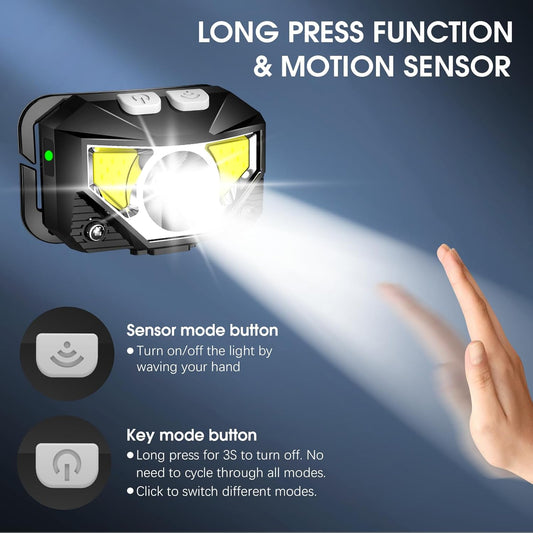 LHKNL Headlamp Flashlight, 1200 Lumen Ultra-Light Bright LED Rechargeable Headlight with White Red Light,2-Pack Waterproof Motion Sensor Head Lamp,8 Mode for Outdoor Camping Running Hiking Fishing - PuriLite
