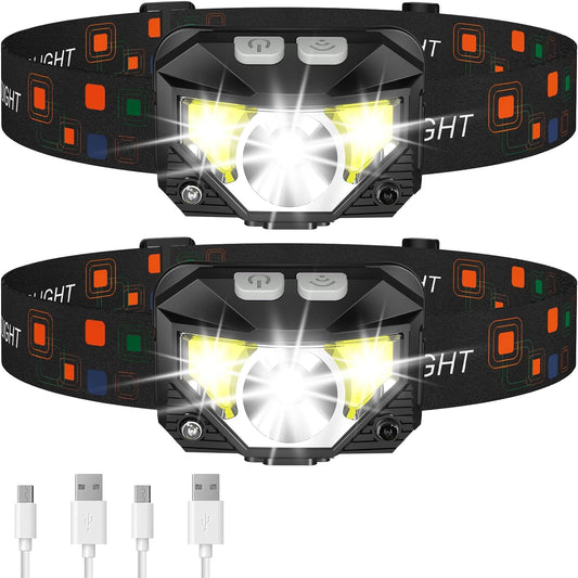 LHKNL Headlamp Flashlight, 1200 Lumen Ultra-Light Bright LED Rechargeable Headlight with White Red Light,2-Pack Waterproof Motion Sensor Head Lamp,8 Mode for Outdoor Camping Running Hiking Fishing - PuriLite