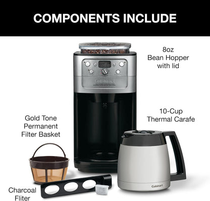 Cuisinart DGB-950BCC Burr Grind & Brew 10-Cup Automatic Coffeemaker, Thermal Carafe, Charcoal Water Filter, Programmable, Stainless Steel, Silver - PuriLite