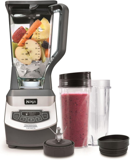 Ninja BL660C Professional Countertop Blender With 1100-Watt Base,72Oz Total Crushing Pitcher and(2)16 Oz Cups For Frozen Drinksand Smoothies,Silver/Gray,1100W,(Canadian Version)Silver/Grey,7.8 Pounds - PuriLite