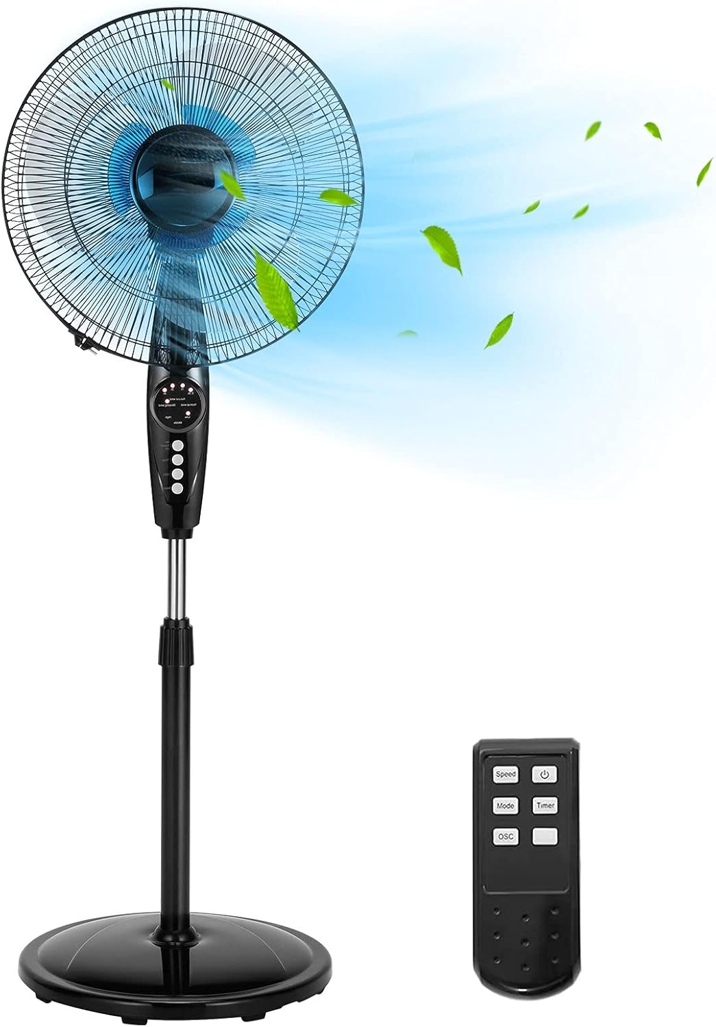Happygrill 18 Inch Quiet Oscillating Pedestal Fan with Remote Control Standing Fan with 3-Speed and Timer LCD Display Adjustable Height for Home and Office - PuriLite