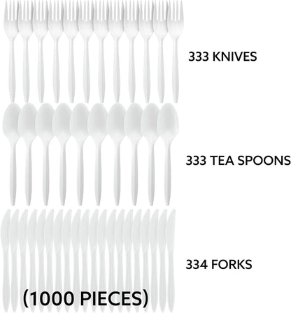 Cutlery Plastic Combo Sets Medium Weight Disposable Silverware White (1000 Count) - PuriLite