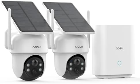 AOSU Security Cameras Outdoor Wireless, 4 Cam-Kit, No Subscription, Solar-Powered, Home Security Cameras System with 360° Pan & Tilt, Auto Tracking, 2K Color Night Vision, Easy Setup, 5G & 2.4G WiFi - PuriLite