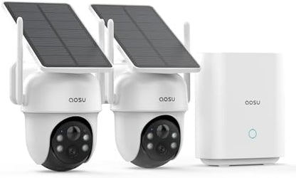 AOSU Security Cameras Outdoor Wireless, 4 Cam-Kit, No Subscription, Solar-Powered, Home Security Cameras System with 360° Pan & Tilt, Auto Tracking, 2K Color Night Vision, Easy Setup, 5G & 2.4G WiFi - PuriLite