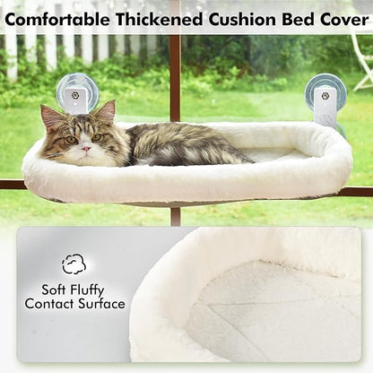 AMOSIJOY Cordless Cat Window Perch, Cat Hammock for Window with 4 Strong Suction Cups, Solid Metal Frame and Soft Cover, Foldable Cat Beds for Indoor Cats… - PuriLite