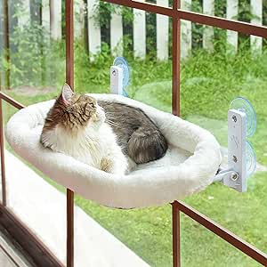 AMOSIJOY Cordless Cat Window Perch, Cat Hammock for Window with 4 Strong Suction Cups, Solid Metal Frame and Soft Cover, Foldable Cat Beds for Indoor Cats… - PuriLite