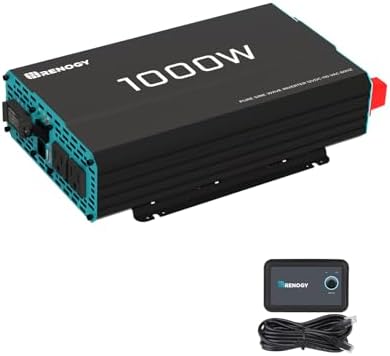 Renogy Pure Sine Wave Inverter 1000w Power Inverter DC 12v to AC 110v, Solar Inverter 12v to 110v Converter with 5V/2.1A USB Port, 2 AC Ports, Remote Controller - PuriLite