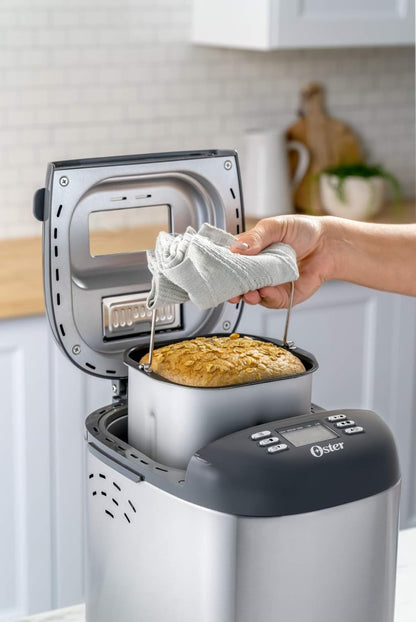 Oster Bread Maker with ExpressBake and 12 Preset Functions Including Gluten Free, 2 Pound Capacity, Stainless Steel & Black - PuriLite