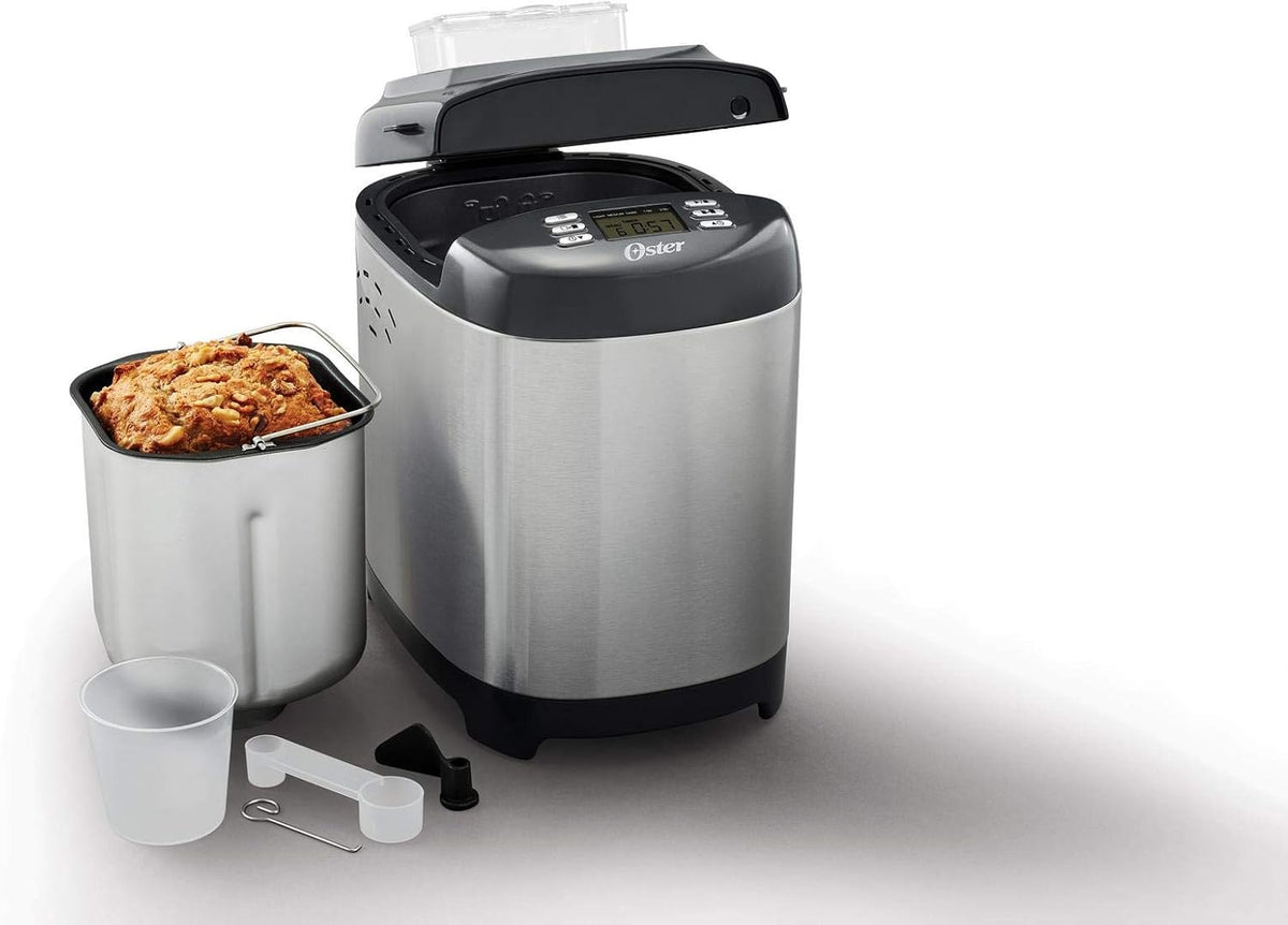 Oster Bread Maker with ExpressBake and 12 Preset Functions Including Gluten Free, 2 Pound Capacity, Stainless Steel & Black - PuriLite