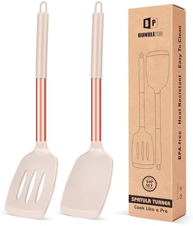 Pack of 2 Silicone Slotted Spatula,Non Stick Solid Kitchen Turner, High Heat Resistant BPA Free Cooking Utensils for Fish, Eggs, Pancakes（Black - PuriLite