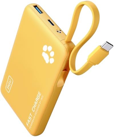 INIU Portable Charger, Mini 10000mAh Power Bank with Build in USB-C Cable, 20W Fast Charging Powerbank with Cords Wires, Cruise Ship Travel Essentials Battery Pack for College Student Traveler, Orange - PuriLite