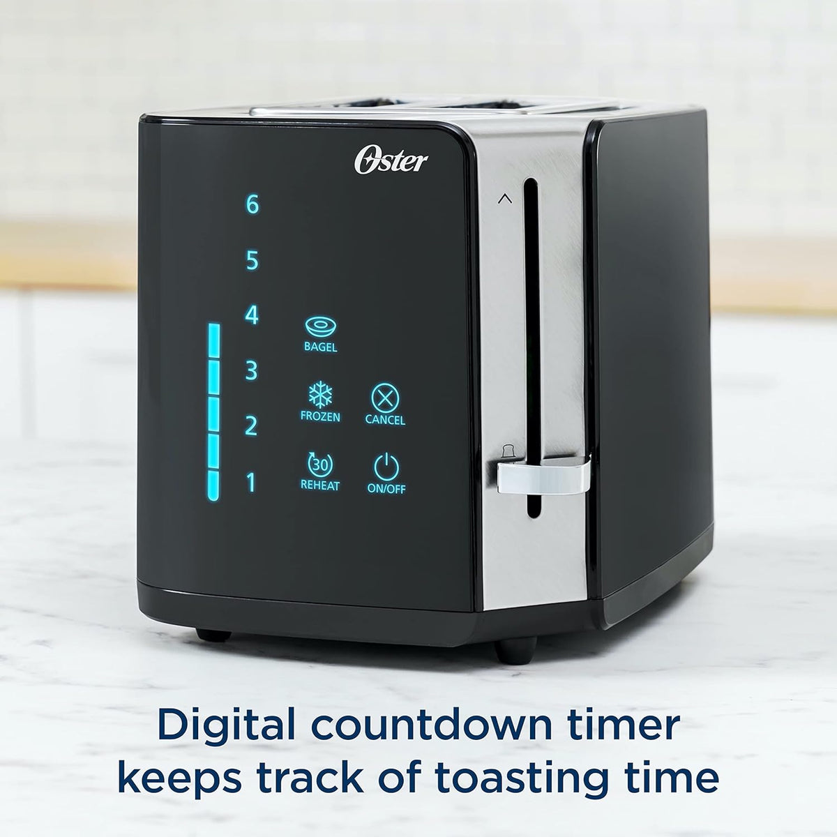 Oster 2-Slice Toaster, Touch Screen with 6 Shade Settings and Digital Timer, Black/Stainless Steel - PuriLite